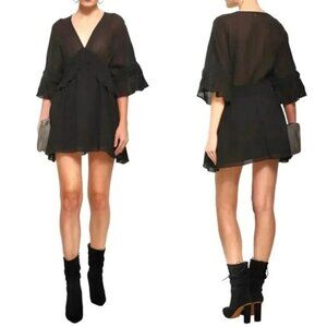 IRO Folula Shirred Georgette Mini Dress in Black Small /36
